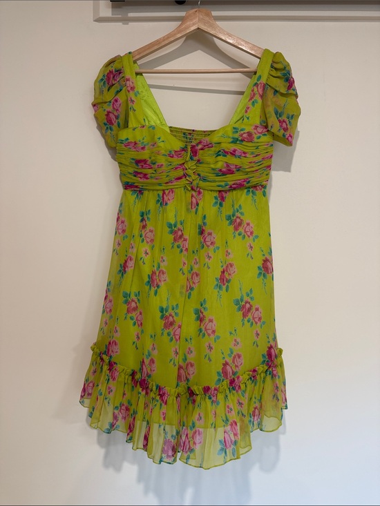 Betsey Johnson Dresses & Skirts - Vintage Betsy Johnson Lime Green Floral Ruffle Mini Dress